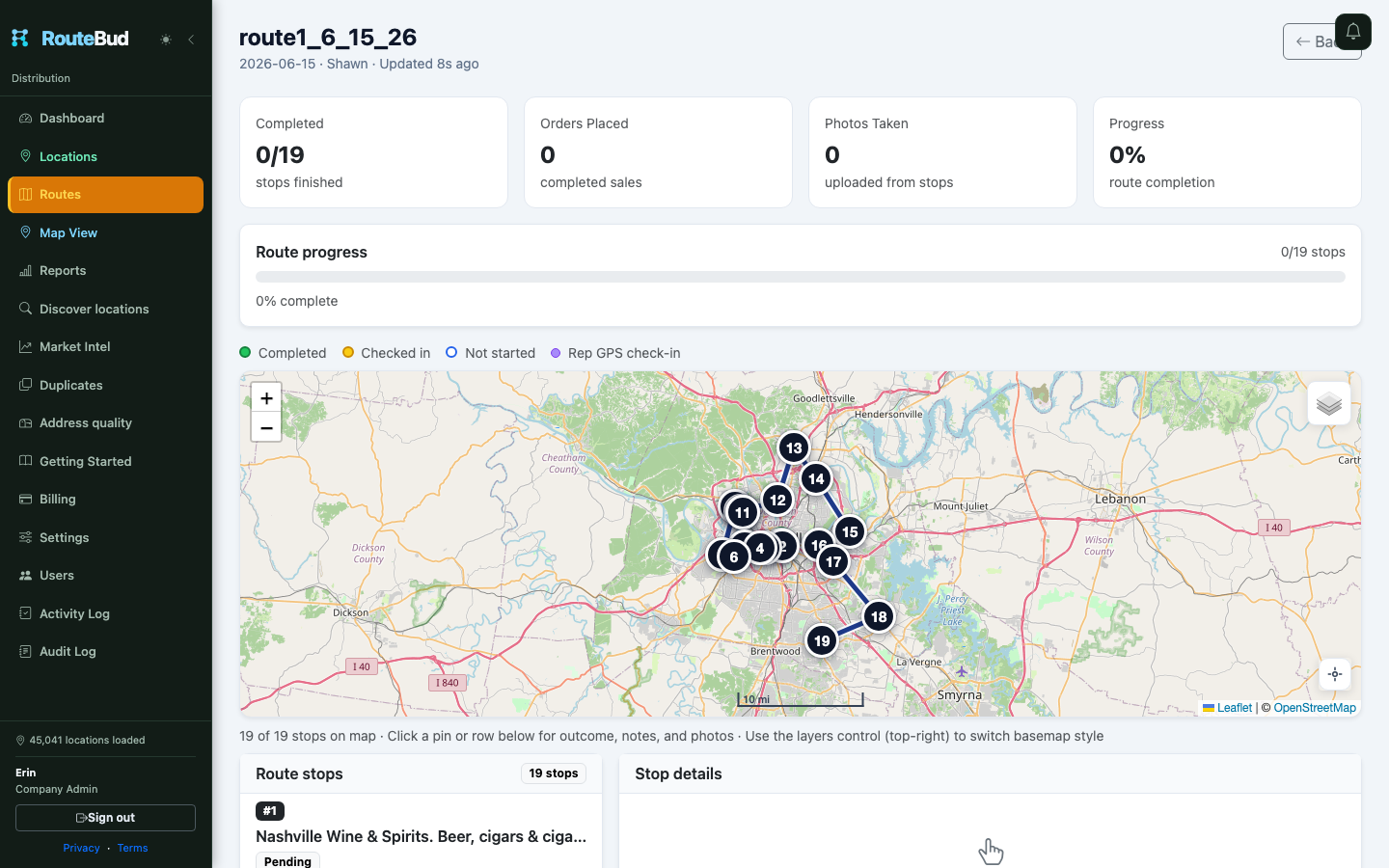 Live wholesale route dashboard for managers